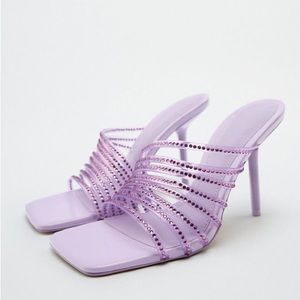New Zara Rhinestone Vinyl High Heel Purple Sandals NWT 3804/010 Size 8
